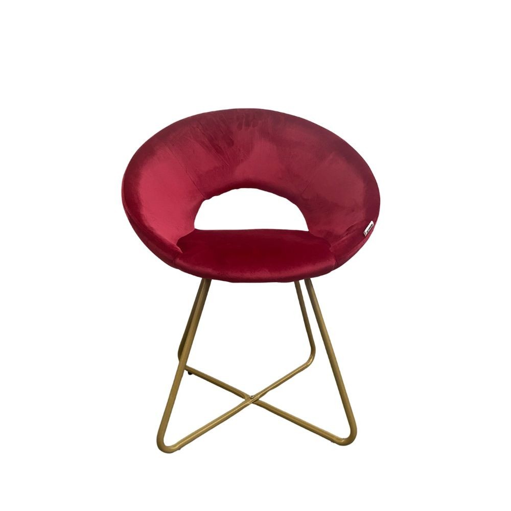 foto del prodotto poltroncina etere in velluto rosso con gambe in metallo dorato