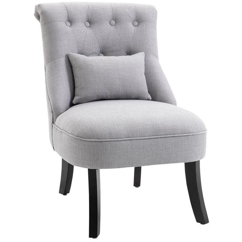 foto del prodotto poltroncina imbottita in legno e lino con cuscino sfoderabile grigio