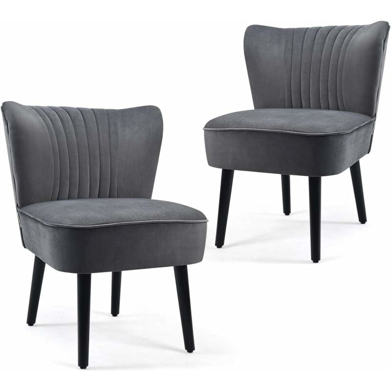 foto del prodotto poltroncina in velluto senza braccioli, sedia poltrona ergonomica con imbottitura spessa, gambe in legno di gomma con piedini antiscivolo per