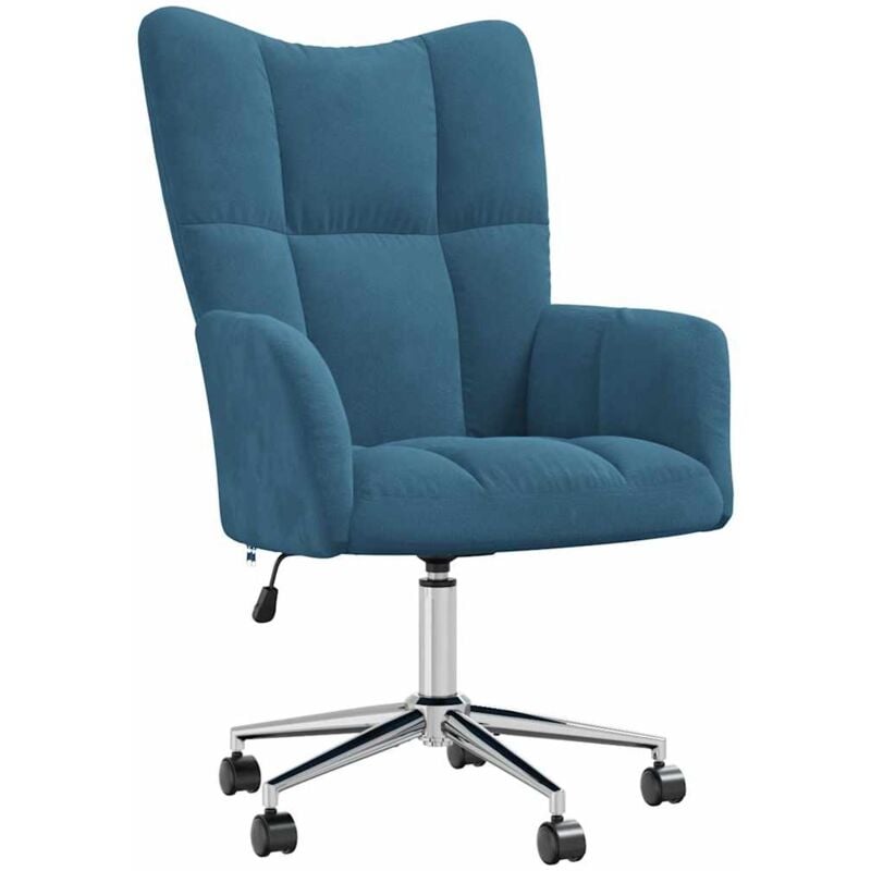 foto del prodotto poltroncina lounge da ufficio con rotelle design moderno in velluto blu dec026645