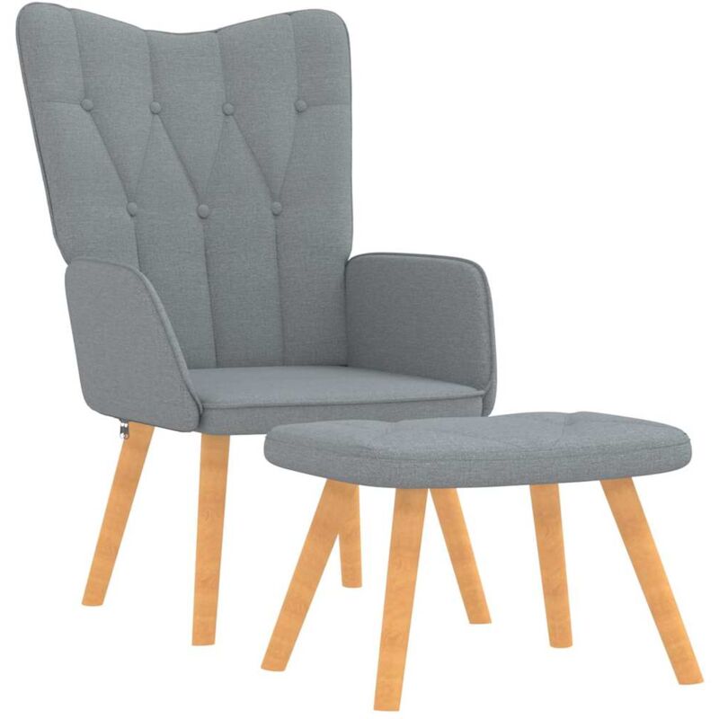 foto del prodotto poltroncina lounge design moderno divano poltrona con poggiapiedi in tessuto imbottito grigio chiaro dec026574