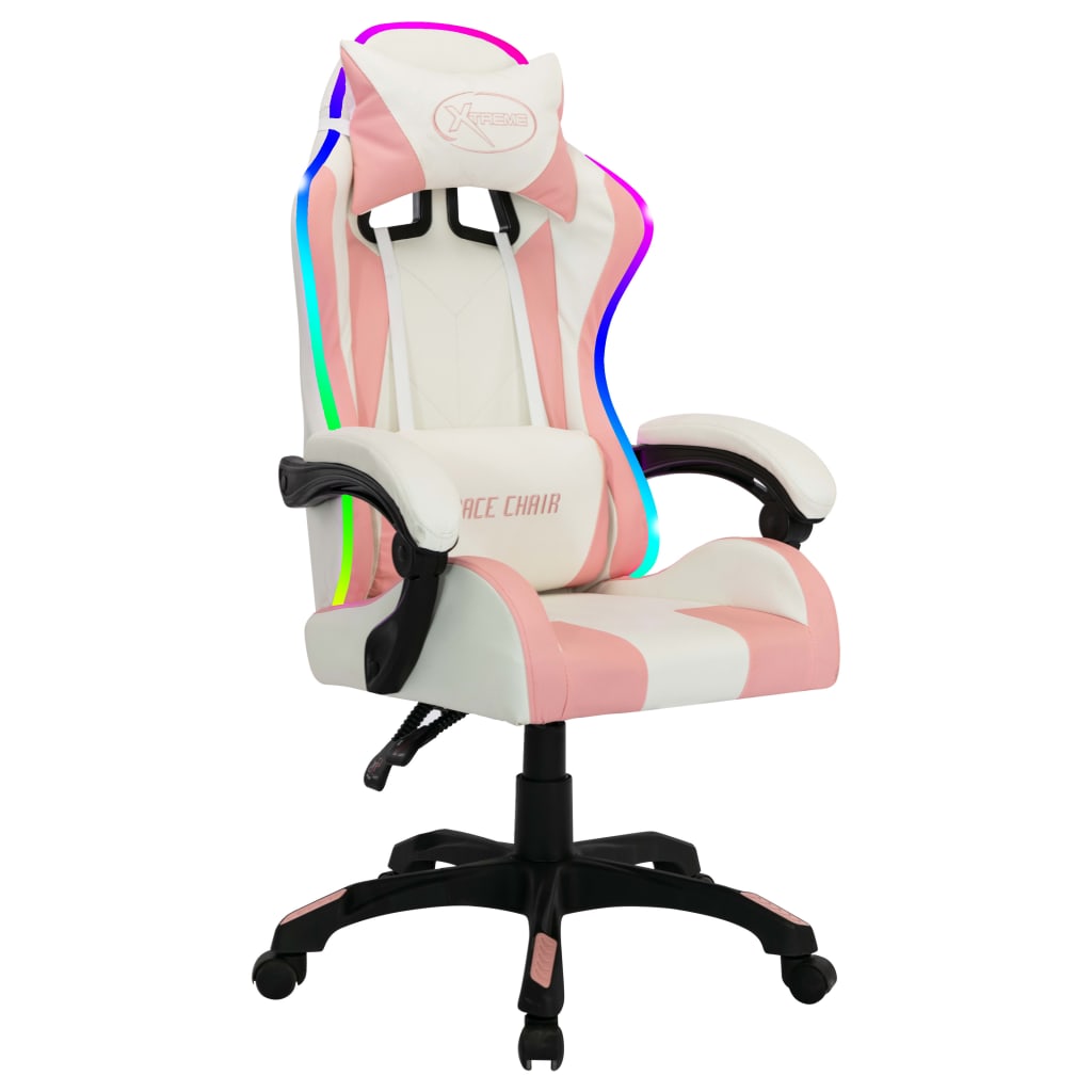 foto del prodotto poltroncina sedia girevole per computer ufficio studio videogiochi con led rgb rosa e ecopelle rosa 02 0024212
