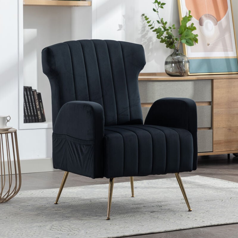 foto del prodotto poltrone 68.88x72x92.98cm, sedie da ufficio, divano singoli, gambe dorate, portata 90kg, velluto, nero