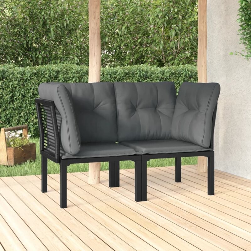 foto del prodotto poltrone angolari giardino cuscini 2pz polyrattan nero e grigio vidaxl