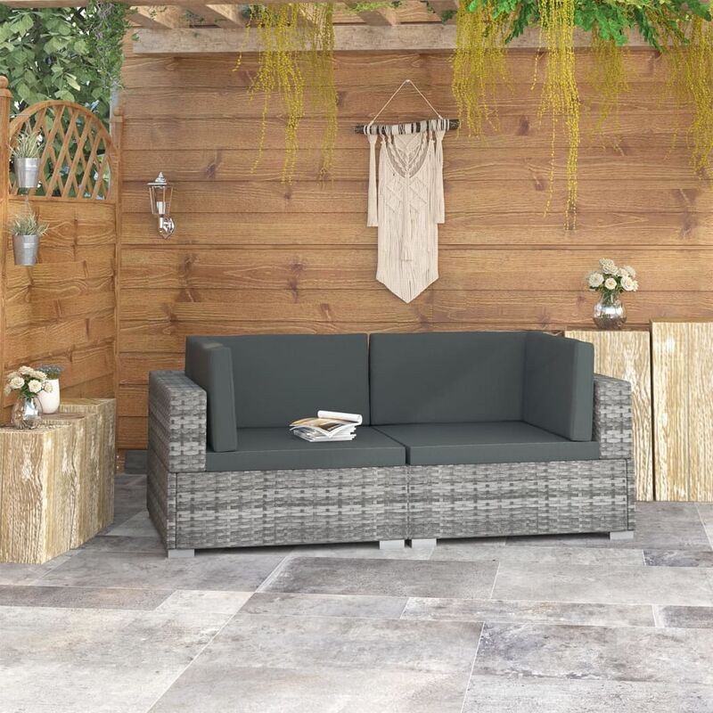 foto del prodotto poltrone modulari ad angolo con cuscini 2 pz polyrattan grigio vidaxl 744693