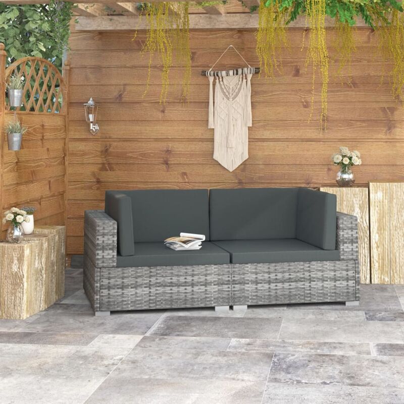 foto del prodotto poltrone modulari ad angolo con cuscini 2 pz polyrattan grigio vidaxl