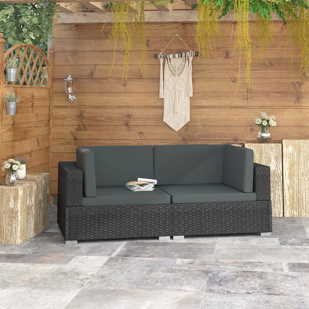 foto del prodotto poltrone modulari ad angolo con cuscini 2 pz polyrattan nero cod mxl 73009