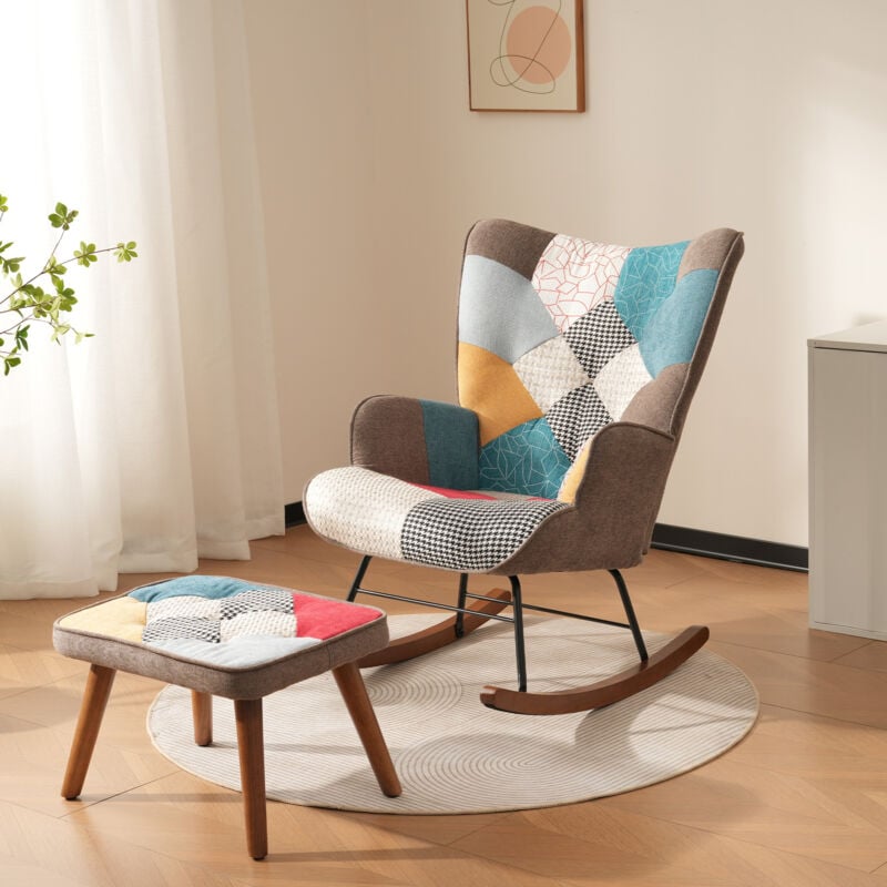 foto del prodotto poltrone, sedia a dondolo con poggiapiedi, per soggiorno camera da letto, portata 90 kg, multicolore