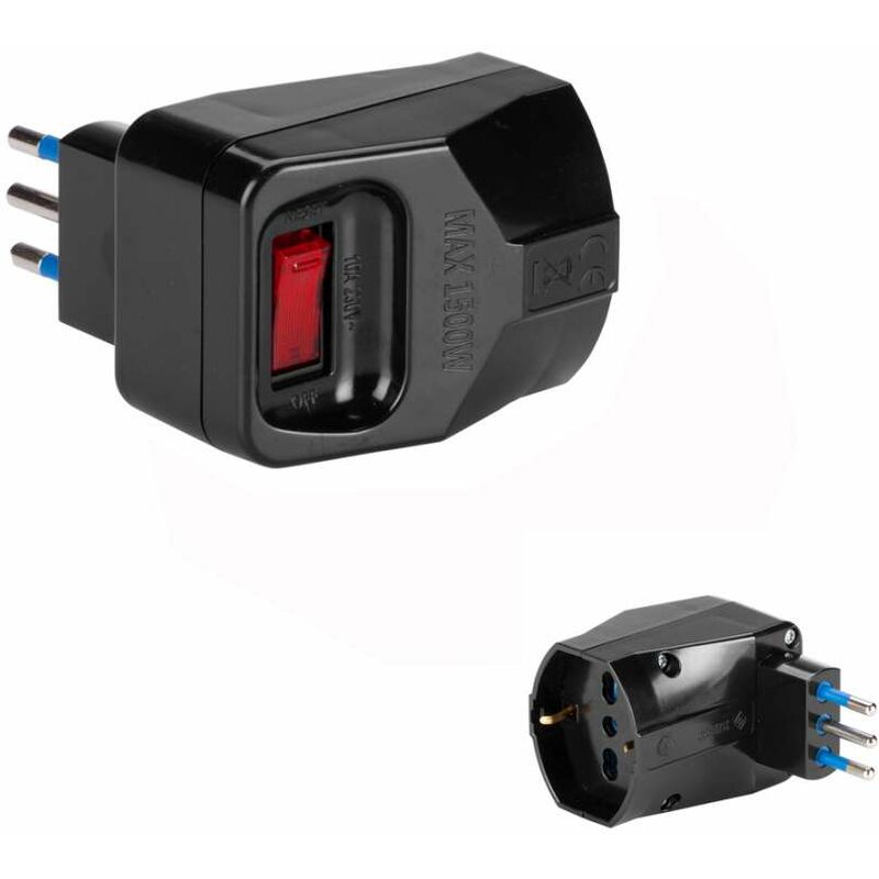 foto del prodotto poly pool adattatore con spina piccola 10a 2p t presa bivalenti 10 16a 250v nero
