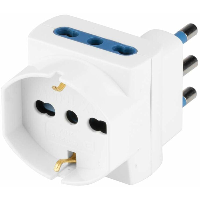 foto del prodotto poly pool adattatore salvaspazio con spina 16a 2p t 2 prese bivalenti bianco