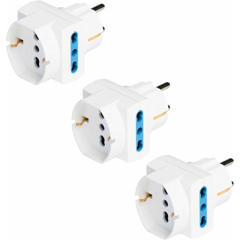 foto del prodotto poly pool polypool 3 adattatori presa tedesca schuko e spina italiana 16a 2p t 2 prese, 10 16a 2p t 1 presa standard 10a e 16a terra laterale ,
