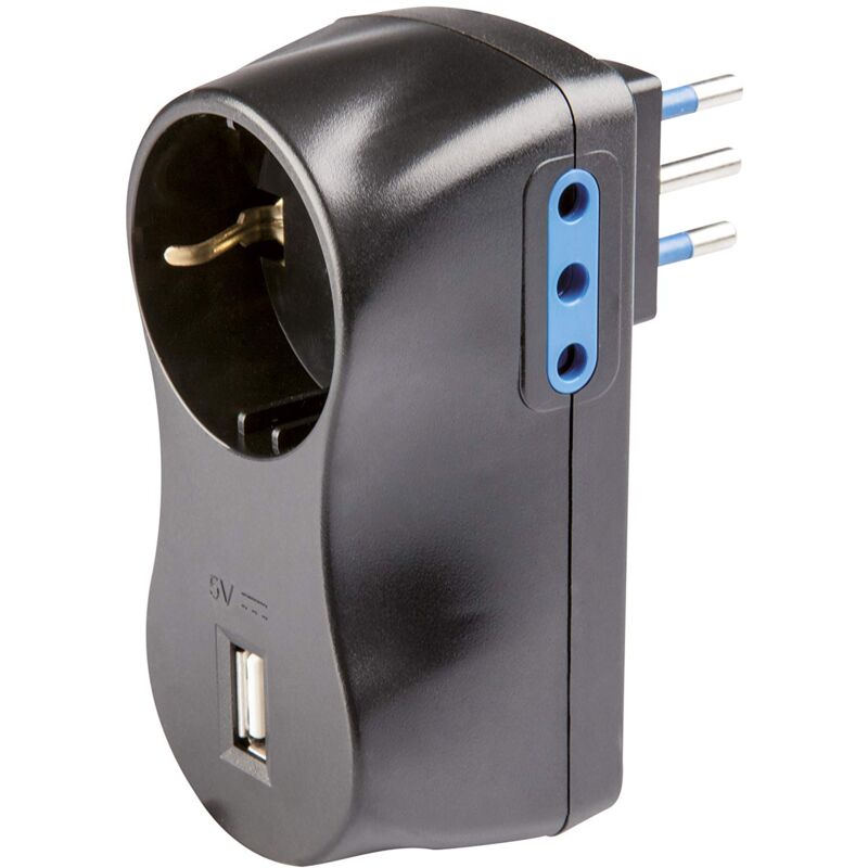 foto del prodotto poly pool pp0427.1 adattatore multiplo 4 posti con alimentatore usb 2 prese piccole 10 a 1 presa standard tedesco, nero