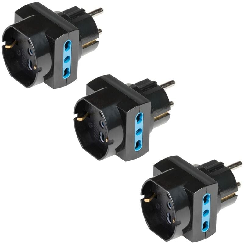 foto del prodotto poly pool pp2351.13 adattatore pluristandard con spina schuko kit da 3 adattatori con spina 16a e prese italiana e tedesca 10a 16a, nero