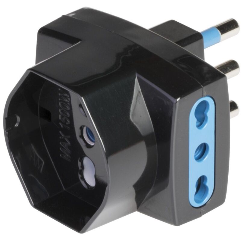 foto del prodotto poly pool pp2364.1 adattatore triplo spina grande con 2 prese bivalenti e 1 p40 presa pluristandard standard italiano e tedesco, nero, 1 pezzo