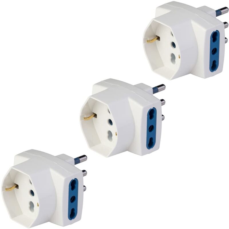 foto del prodotto poly pool pp2364.3 adattatori pluristandard adattatori multipli schuko con spina e presa italiana 10a 16a e tedesca 16a kit da 3 adattatori 250v di