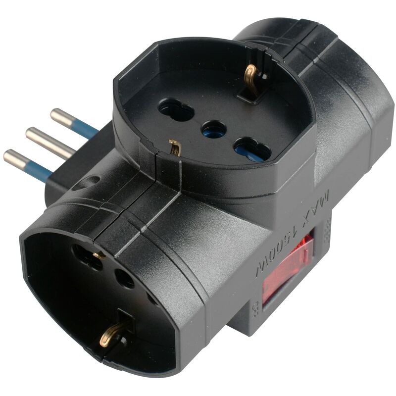foto del prodotto poly pool pp2385.1x adattatore presa multipla multisize salvaspazio adattatore spina italiana 16a e tripla presa schuko pluristandard p40 10a 16a