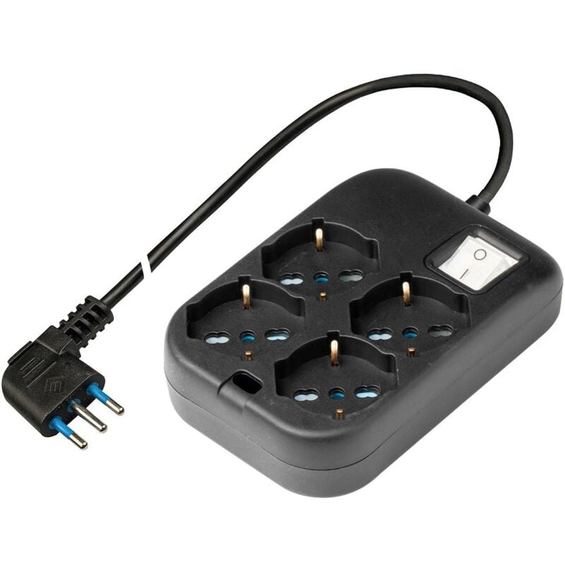 foto del prodotto poly pool - pp2504.2xl presa multipla quadrata con 4 prese p40 pluristandard - ciabatta multipresa con spina salvaspazio grande 16a - multipresa