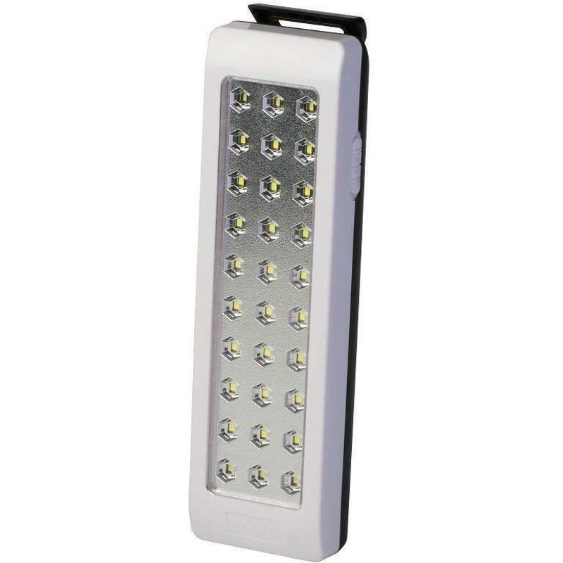 foto del prodotto poly pool pp3305 lampada di emergenza portatile ricaricabile 30 led 3 funzioni installabile a parete con 80 cm di cavo spina 10 a e manico a