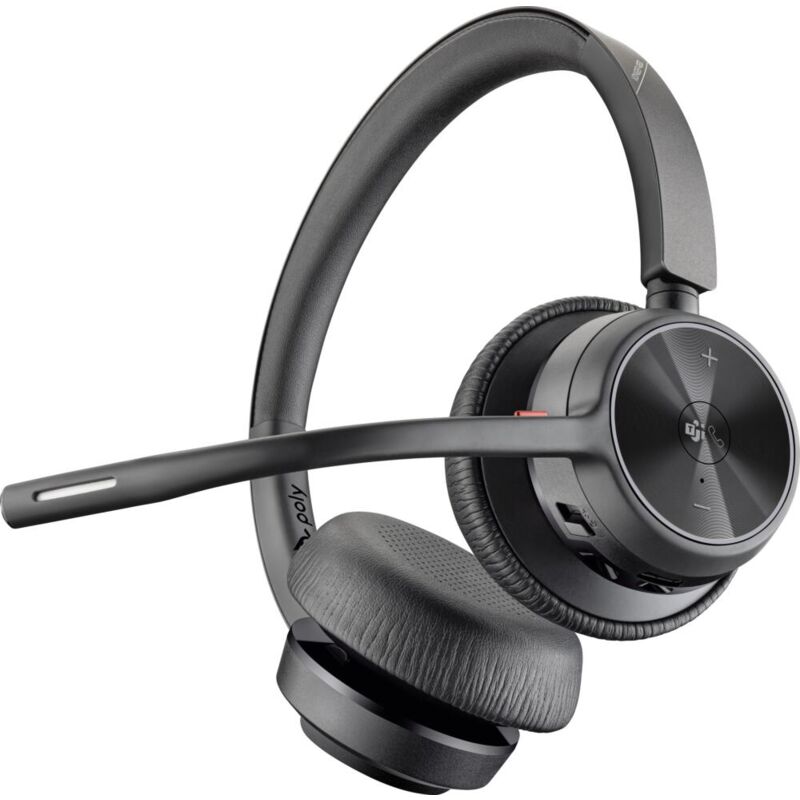 foto del prodotto poly voyager 4320 uc wireless headset plantronics cuffia con microfono ad asta si collega a pc mac con l adattatore the bluetooth usb c e a