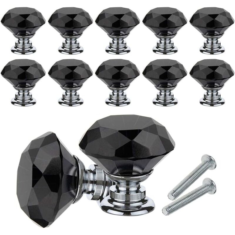 foto del prodotto pomelli e maniglie per mobili, 10 pezzi pomelli in cristallo di diamante, 30 mm con viti, per casa, ufficio, cassettiera, cucina e altro nero 