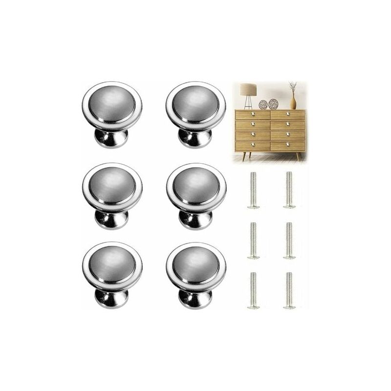 foto del prodotto pomelli e maniglie per mobili, 6 pezzi maniglia per mobile in argento massiccio maniglia per mobili rotonda in acciaio inossidabile argentato con