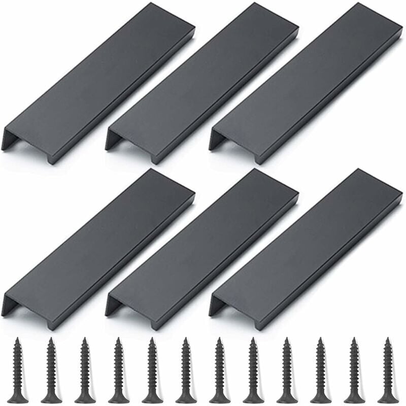 foto del prodotto pomelli e maniglie per mobili, 6 pezzi maniglie nere per mobili, maniglia invisibile per mobili 120 mm