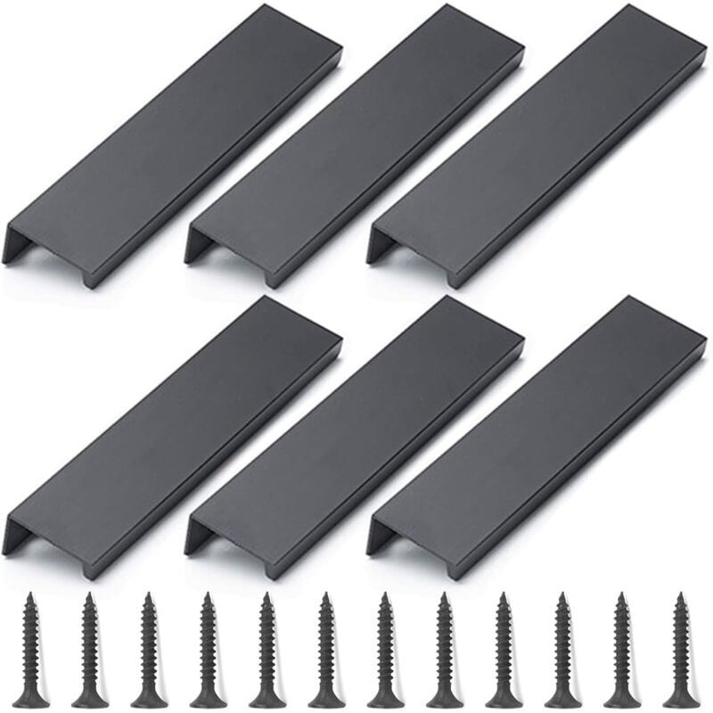 foto del prodotto pomelli e maniglie per mobili, 6 pezzi maniglie nere per mobili, maniglia invisibile per mobili 120 mm
