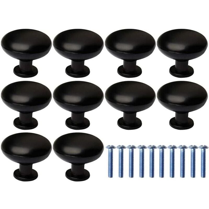 foto del prodotto pomelli per porte, 10 pezzi maniglia per cassetto per porta maniglia per mobili, maniglia per pomelli rotondi neri per armadi da cucina con 10 viti