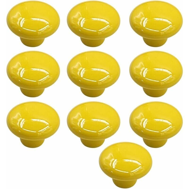 foto del prodotto pomelli per porte in ceramica, 10 pezzi, per cucina, cassetti, armadietti, giallo, 33 mm