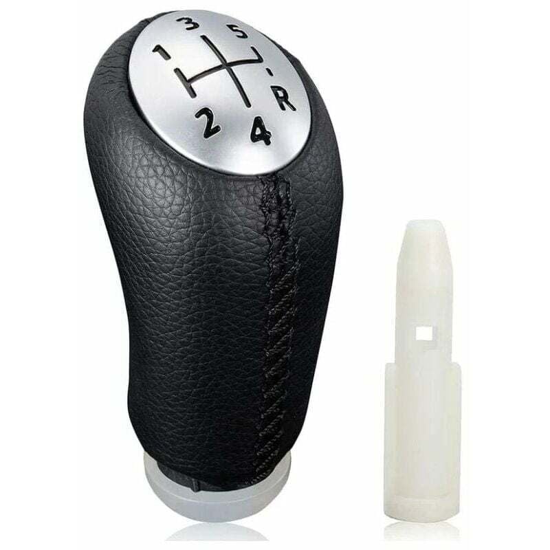 foto del prodotto pomello cambio manuale per renault clio iii 2005 09, megane 2 laguna 2003 09, pelle nera, con adattatore