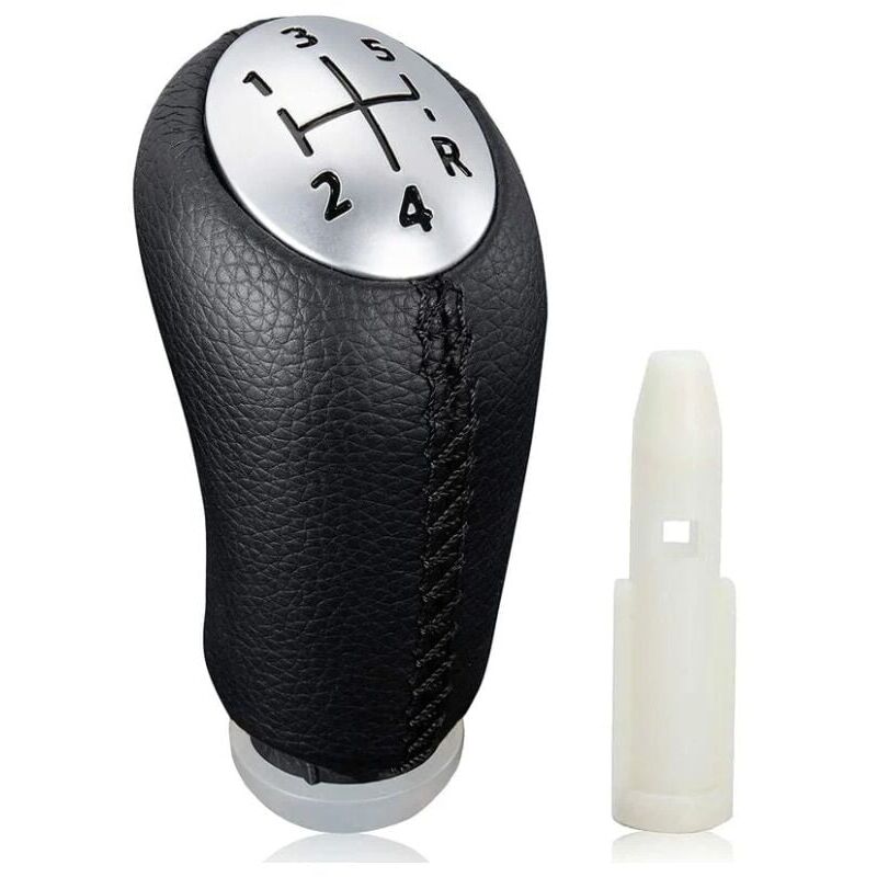 foto del prodotto pomello del cambio manuale per renault clio iii 2005 09, megane 2 laguna 2003 09, pelle nera, con adattatore
