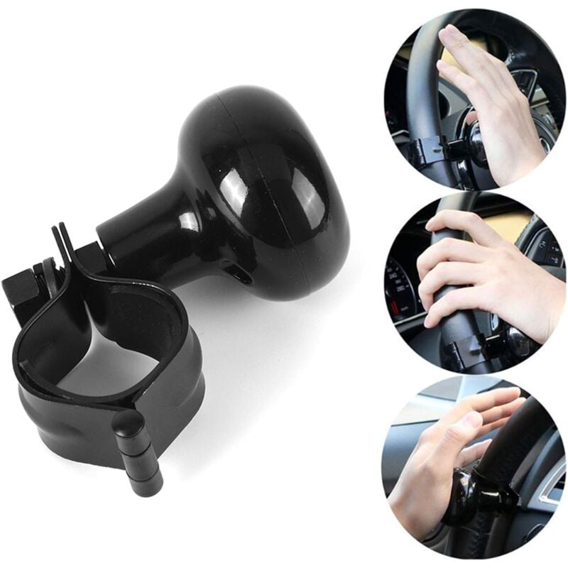foto del prodotto pomello girevole per volante, universale, con impugnatura elettrica, nero, per auto, camion, suv, trattori, barche, tosaerba.
