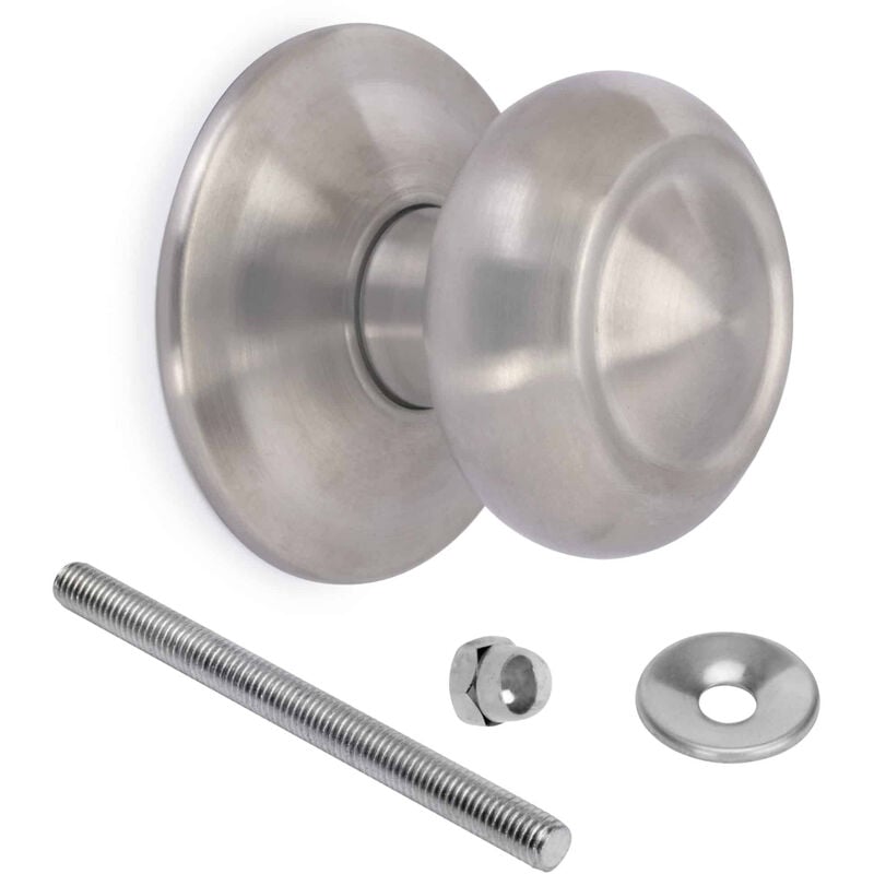 foto del prodotto pomello rotondo per porte esterne di ingresso, modello ferola, maniglia per porta d ingresso 70mm, acciaio inox, nichel satinato emuca