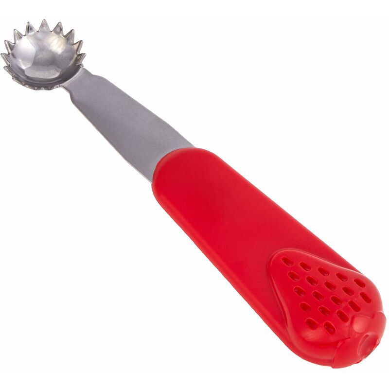 foto del prodotto pomodori e fragole per rimuovere il gambo, bolero frutta in acciaio inox e manico in abs con design a fragola, lavabile in lavastoviglie, colore inox