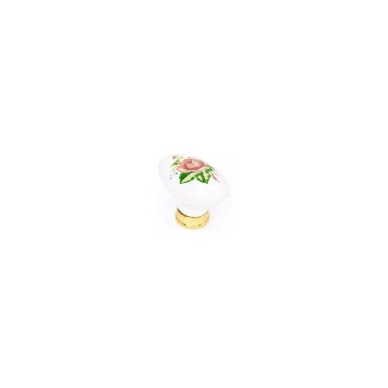foto del prodotto pomolo due porcellana decorato fisso mm.60 con rosetta ottone