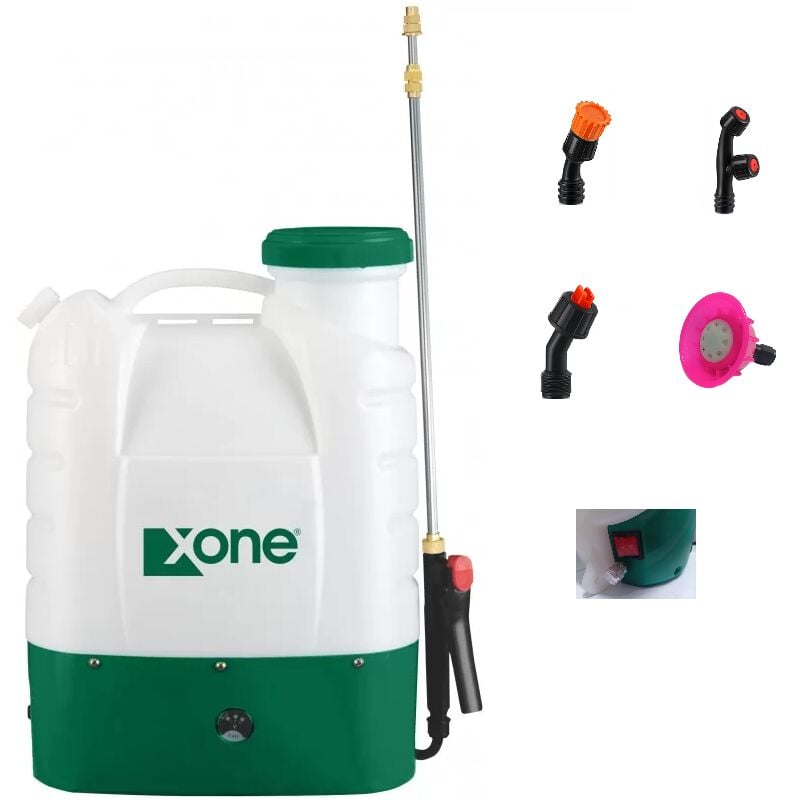 foto del prodotto pompa a zaino 16lt batteria al litio con accessori spalla irroratrice xone