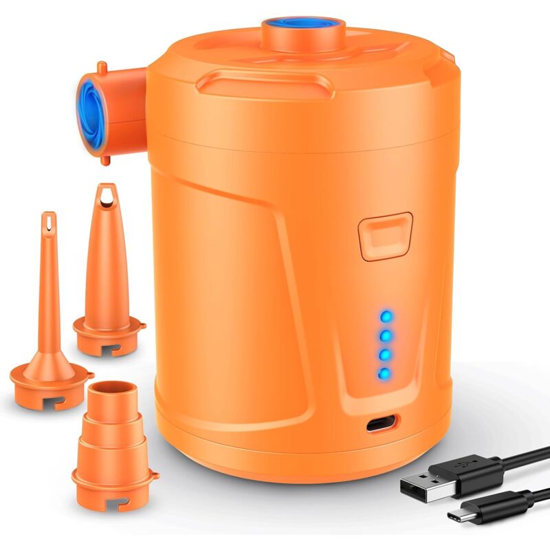 foto del prodotto pompa ad aria elettrica, batteria ricaricabile da 5200 mah, gonfiatore per materasso ad aria con 3 ugelli d aria, gonfiatore veloce per