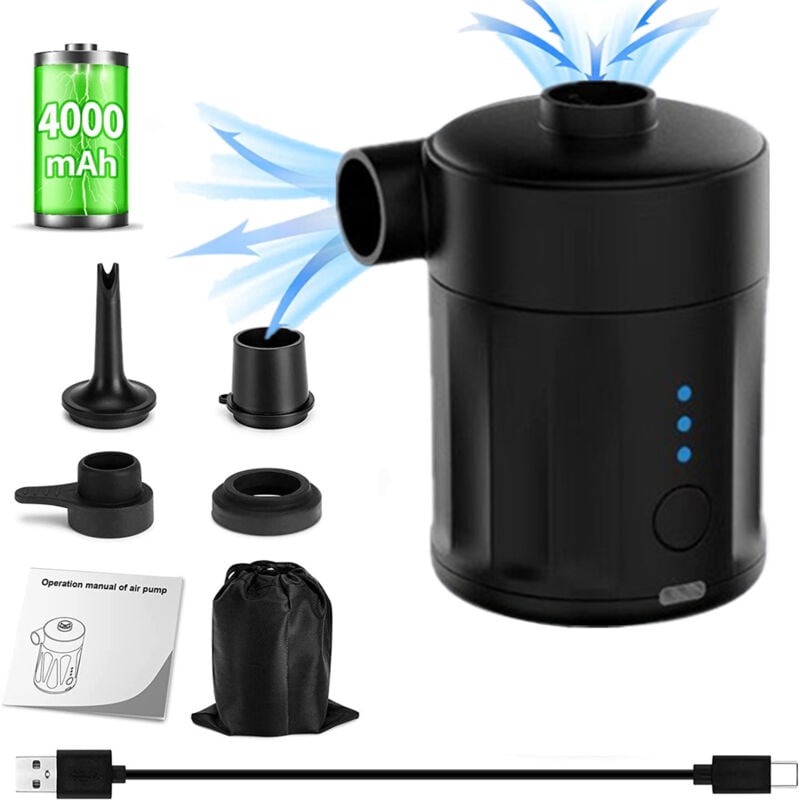foto del prodotto pompa ad aria elettrica gonfiabile, pompa per materasso gonfiabile, pompa ad aria alimentata a batteria con luce da campeggio, 4 ugelli per letti ad