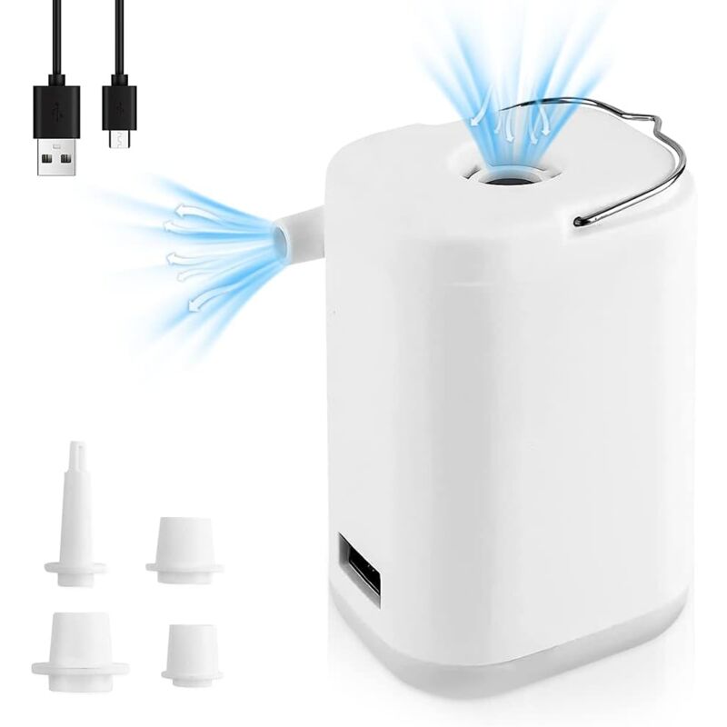 foto del prodotto pompa ad aria elettrica, mini pompa ad aria portatile compatta ricaricabile tramite usb con luce per materasso ad aria, piscina, piscina per bambini,