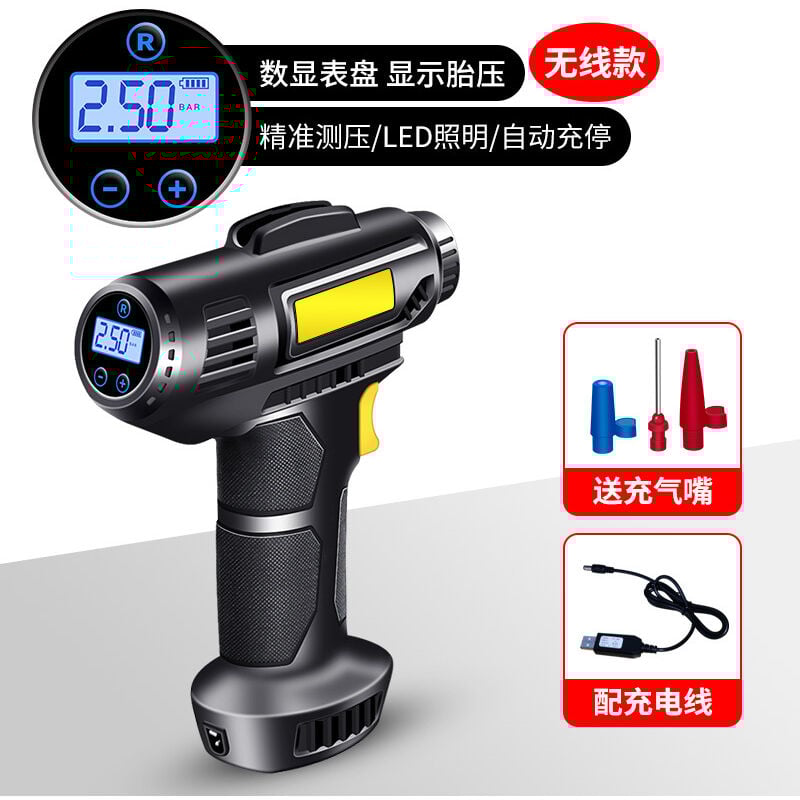 foto del prodotto pompa ad aria per auto da 120 w pompa gonfiabile per pneumatici per auto elettrica compressore d'aria ricaricabile portatile attrezzatura per gonfiaggio pneumatici per auto digitale nera1