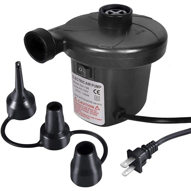 foto del prodotto pompa d aria elettrica con 3 ugelli, 110 v ca 12 v cc, pompa di gonfiaggio sgonfiaggio perfetto portatile a riempimento rapido, adatta per campeggio