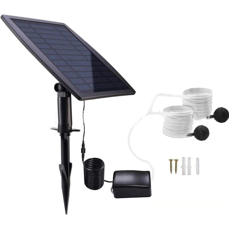 foto del prodotto pompa d aria solare, pompa d aria con ossigenatore solare, 3 modalit di funzionamento, pompa per ossigeno per laghetto da esterno, laghetto per