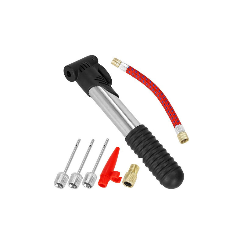 foto del prodotto pompa da bicicletta con ago mini 5 in 1 con accessori