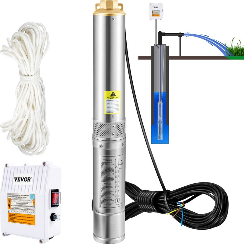 foto del prodotto pompa deacqua sommergibile 1100w flusso 190l min per piscina giardino orto in acciaio inox, pompa sommersa per pozzi profondi 230v prevalenza max.