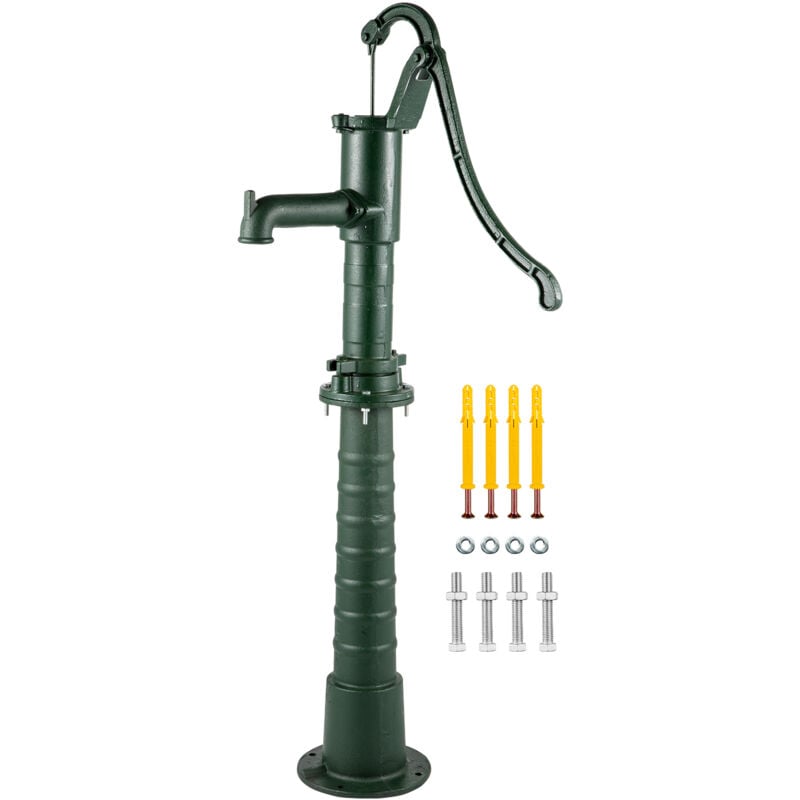 foto del prodotto pompa dellacqua manuale con supporto in ghisa, pompa manuale in stile retr durevole a colore verde, pompa manuale con supporto altezza 131 cm,