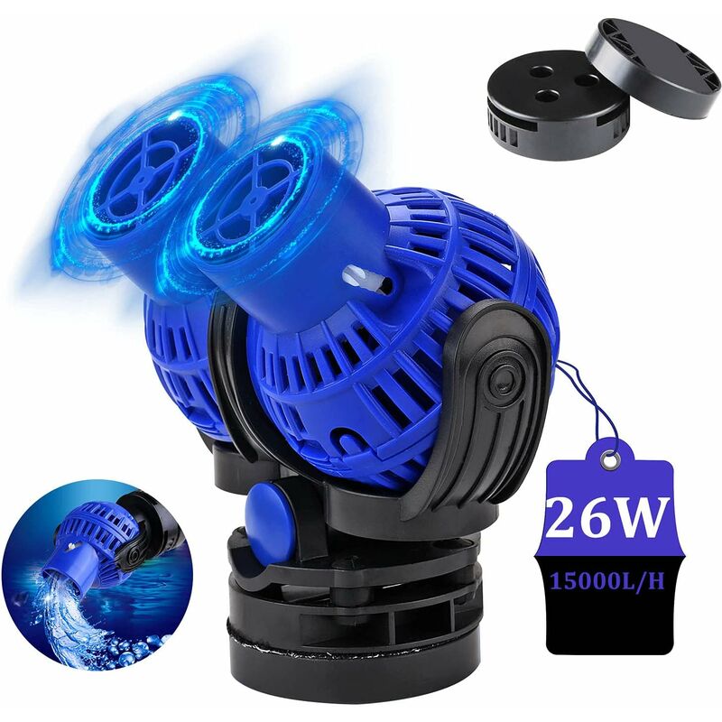 foto del prodotto pompa di movimento per acquari pompa di flusso 15000l h 26w onda nessun rumore, rotazione a 360 per acquario d acqua dolce e salata 150cm