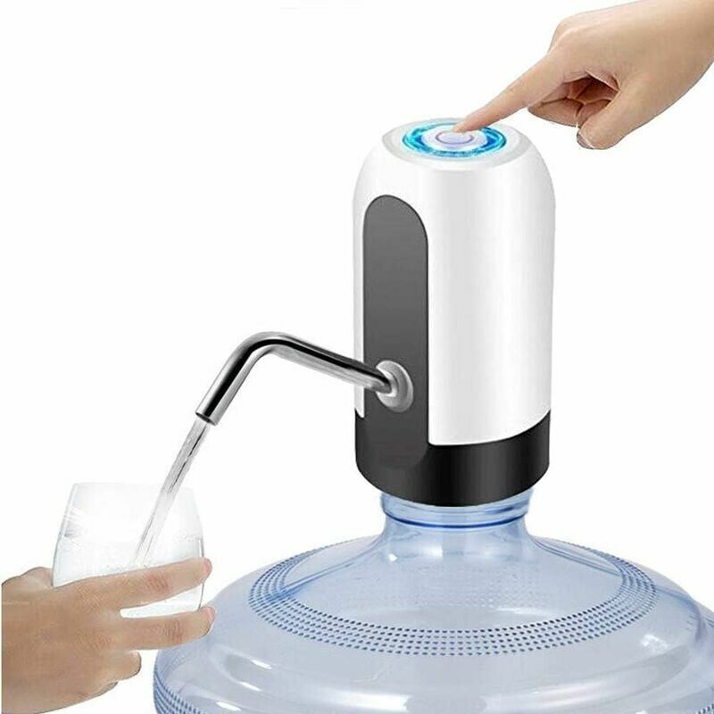 foto del prodotto pompa elettrica per bottiglia d acqua. distributore automatico di acqua potabile con ricarica usb. autonomia di 30 giorni. interruttore portatile per