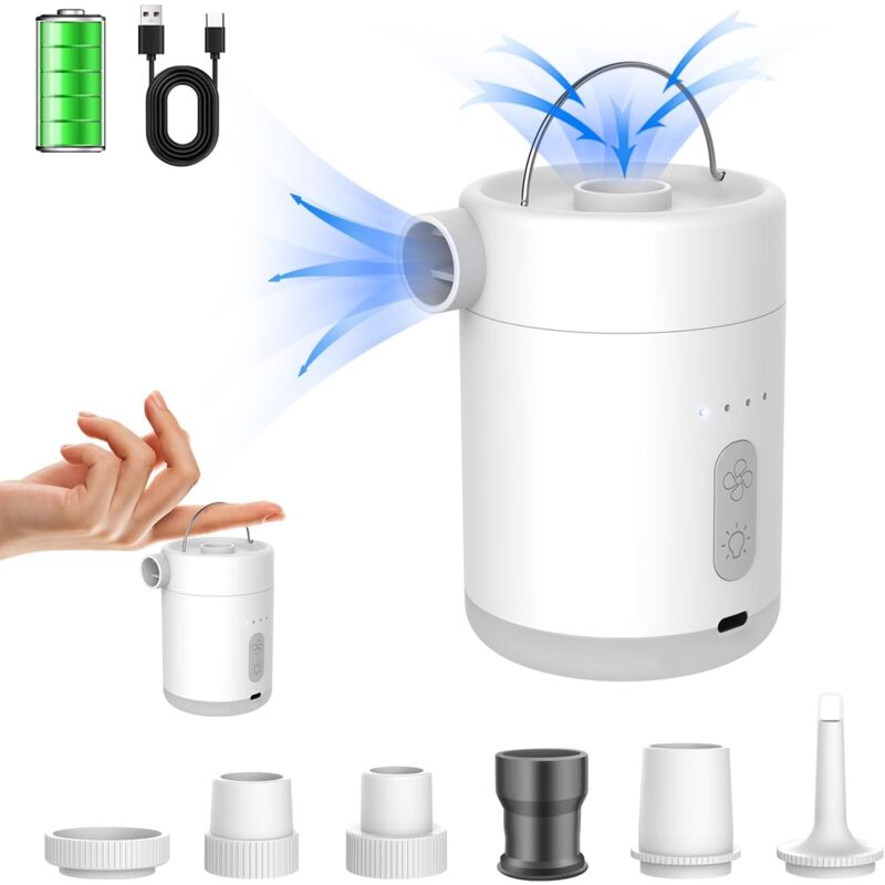 foto del prodotto pompa elettrica per gonfiabili con lanterna da campeggio, batteria da 2500 mah, pompa per materassini ad aria per gonfiaggio e sgonfiaggio rapidi per