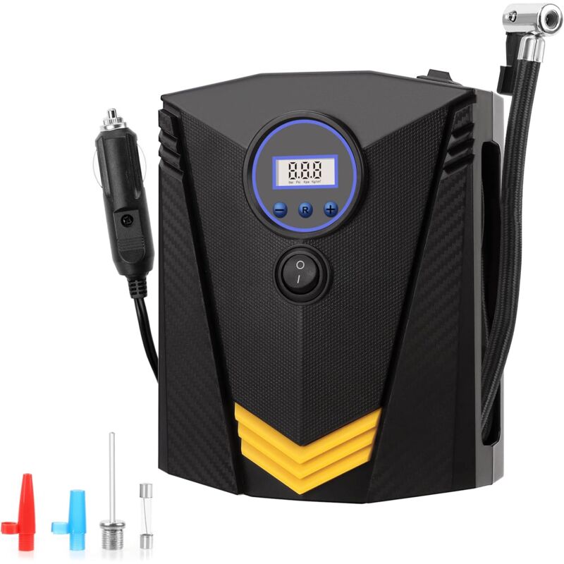 foto del prodotto pompa gonfiabile per auto, pompa per pneumatici per auto, pompa gonfiabile, pressione dei pneumatici, display digitale, arresto automatico della