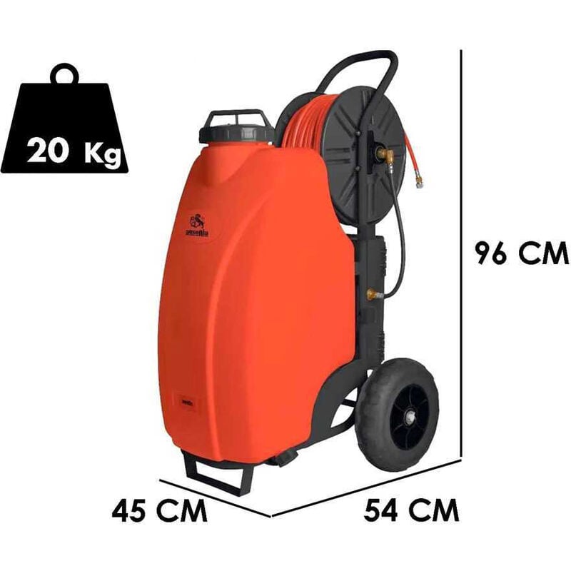 foto del prodotto pompa irroratrice a batteria 12v 8ah carrellata trolley 45lt tubo 50m ausonia